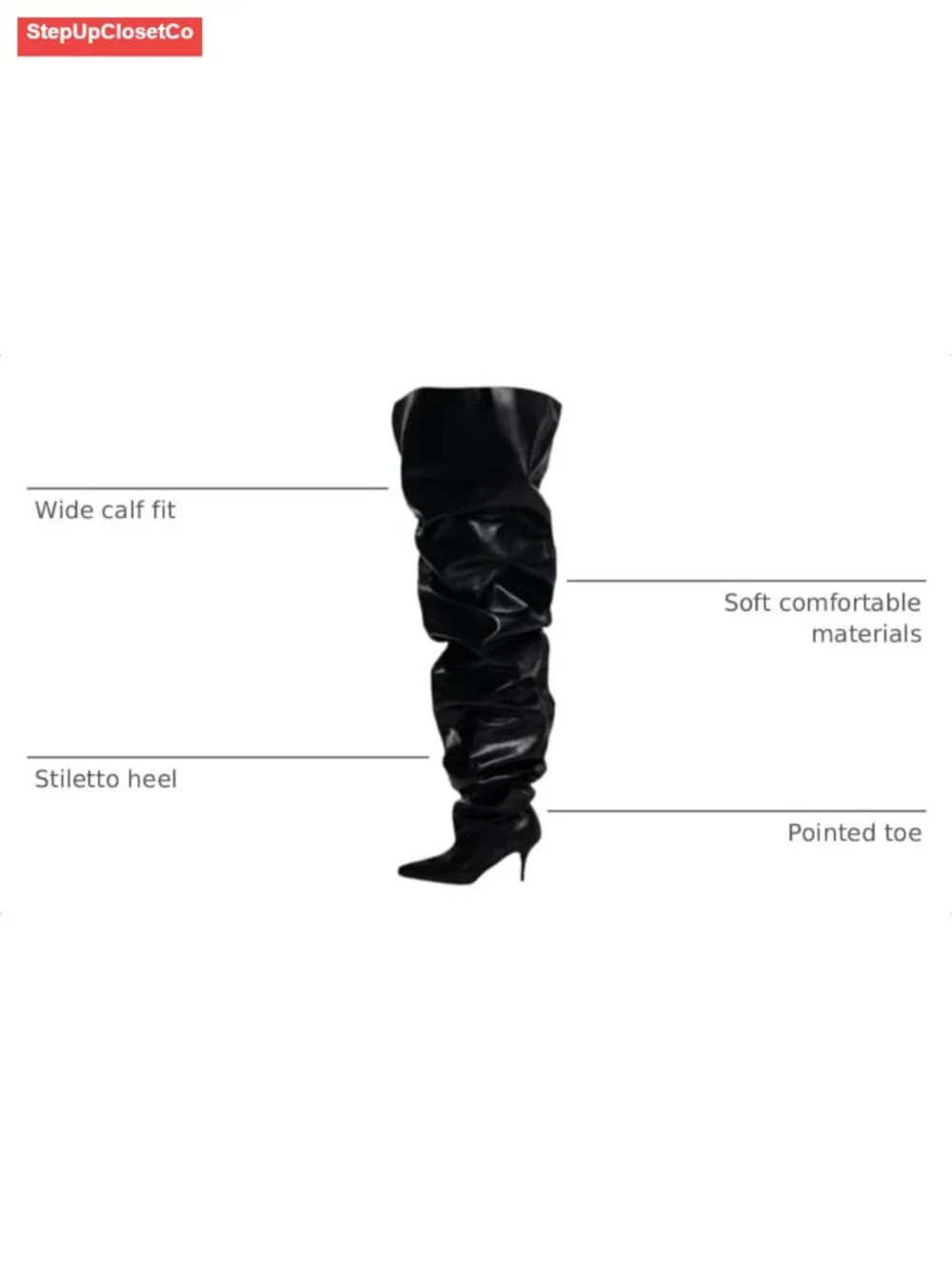 Wide Calf Stiletto Heel Over the Knee Pointed Toe Slouchy Pull On Long Boots